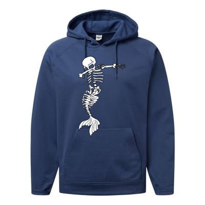 Dabbing Mermaid Skeleton Halloween Creepy Dab Dance Humor Funny Gift Performance Fleece Hoodie