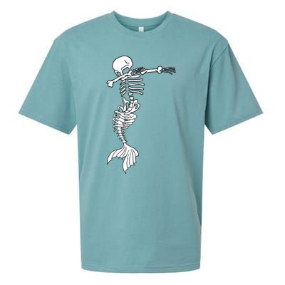 Dabbing Mermaid Skeleton Halloween Creepy Dab Dance Humor Funny Gift Sueded Cloud Jersey T-Shirt