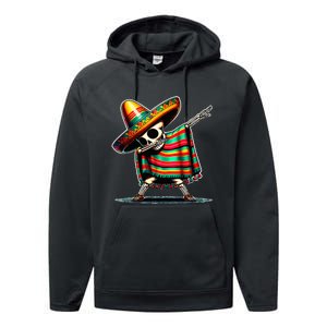 Dabbing Mexican Skeleton Poncho Cinco De Mayo LetS Fiesta Performance Fleece Hoodie