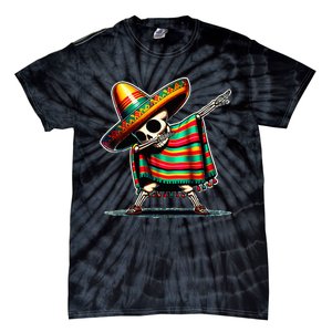 Dabbing Mexican Skeleton Poncho Cinco De Mayo LetS Fiesta Tie-Dye T-Shirt