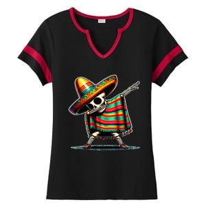 Dabbing Mexican Skeleton Poncho Cinco De Mayo LetS Fiesta Ladies Halftime Notch Neck Tee