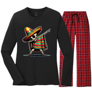 Dabbing Mexican Skeleton Poncho Cinco De Mayo LetS Fiesta Women's Long Sleeve Flannel Pajama Set 