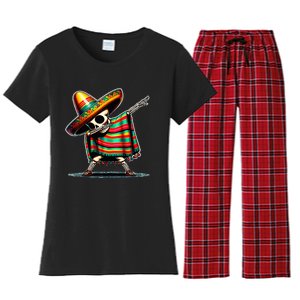 Dabbing Mexican Skeleton Poncho Cinco De Mayo LetS Fiesta Women's Flannel Pajama Set