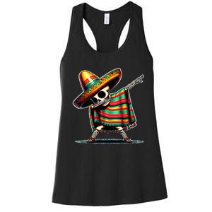 Dabbing Mexican Skeleton Poncho Cinco De Mayo LetS Fiesta Women's Racerback Tank