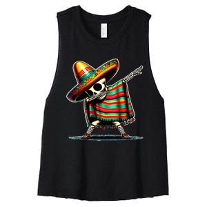 Dabbing Mexican Skeleton Poncho Cinco De Mayo LetS Fiesta Women's Racerback Cropped Tank