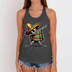 Dabbing Mexican Skeleton Poncho Cinco De Mayo LetS Fiesta Women's Knotted Racerback Tank