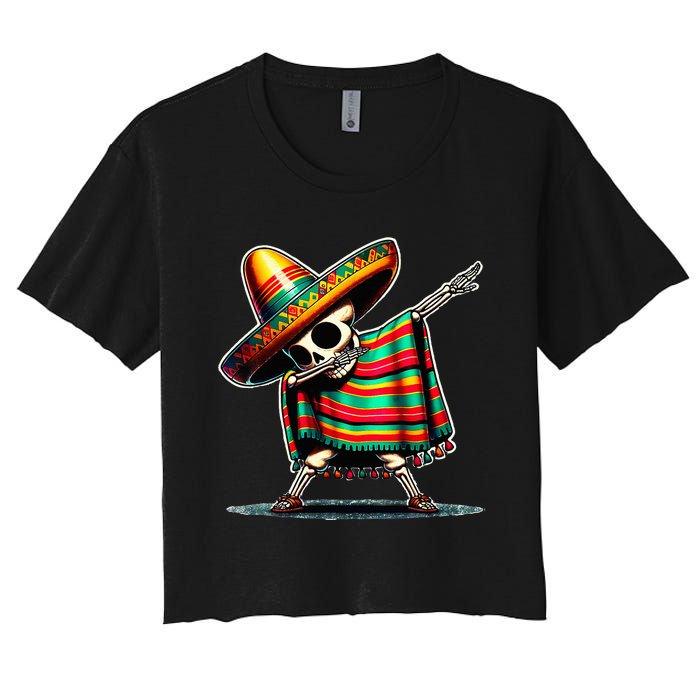 Dabbing Mexican Skeleton Poncho Cinco De Mayo LetS Fiesta Women's Crop Top Tee