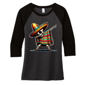 Dabbing Mexican Skeleton Poncho Cinco De Mayo LetS Fiesta Women's Tri-Blend 3/4-Sleeve Raglan Shirt