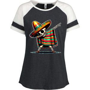 Dabbing Mexican Skeleton Poncho Cinco De Mayo LetS Fiesta Enza Ladies Jersey Colorblock Tee