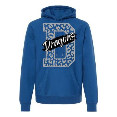 Dragons Mascot School Sports Spirit Games Day Sport Fan Team Premium Hoodie