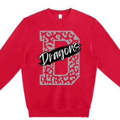 Dragons Mascot School Sports Spirit Games Day Sport Fan Team Premium Crewneck Sweatshirt