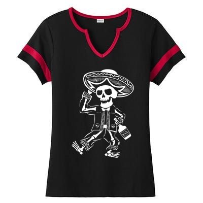 Drunk Mariachi Skeleton Ladies Halftime Notch Neck Tee