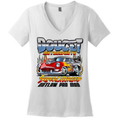 Doucet Motorsport Supercharged Outlaw Pro Mod Women's V-Neck T-Shirt
