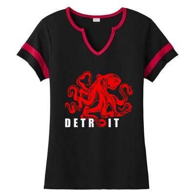 Detroit Michigan Souvenir Octopus Kraken Ladies Halftime Notch Neck Tee