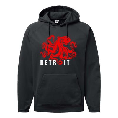 Detroit Michigan Souvenir Octopus Kraken Performance Fleece Hoodie