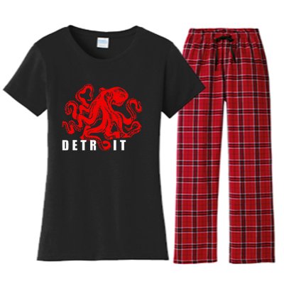 Detroit Michigan Souvenir Octopus Kraken Women's Flannel Pajama Set