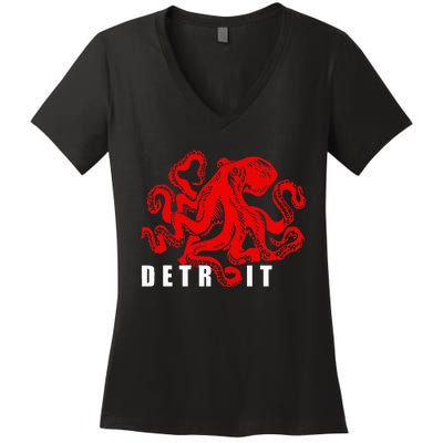 Detroit Michigan Souvenir Octopus Kraken Women's V-Neck T-Shirt