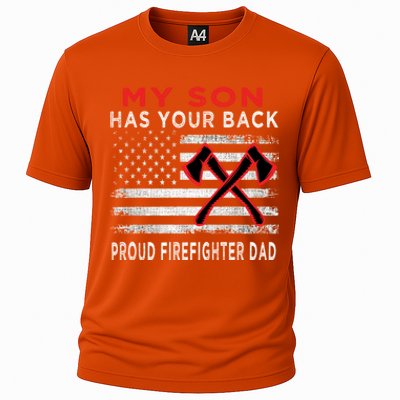 Distressed My Son Has Your Proud Firefighter Dad Gift Cooling Performance Crew T-Shirt