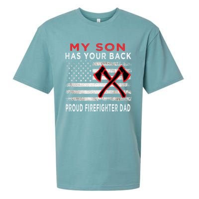 Distressed My Son Has Your Proud Firefighter Dad Gift Sueded Cloud Jersey T-Shirt