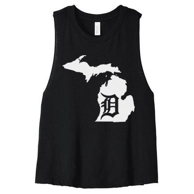 Detroit Michigan State Map silhouette D United states Women's Racerback Cropped Tank