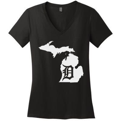 Detroit Michigan State Map silhouette D United states Women's V-Neck T-Shirt