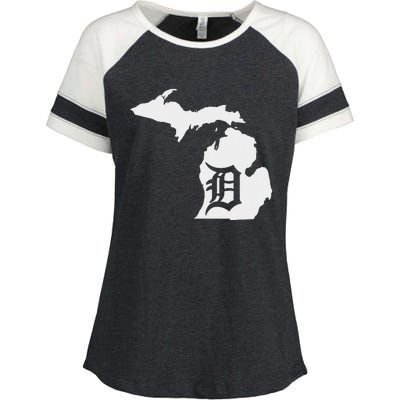 Detroit Michigan State Map silhouette D United states Enza Ladies Jersey Colorblock Tee