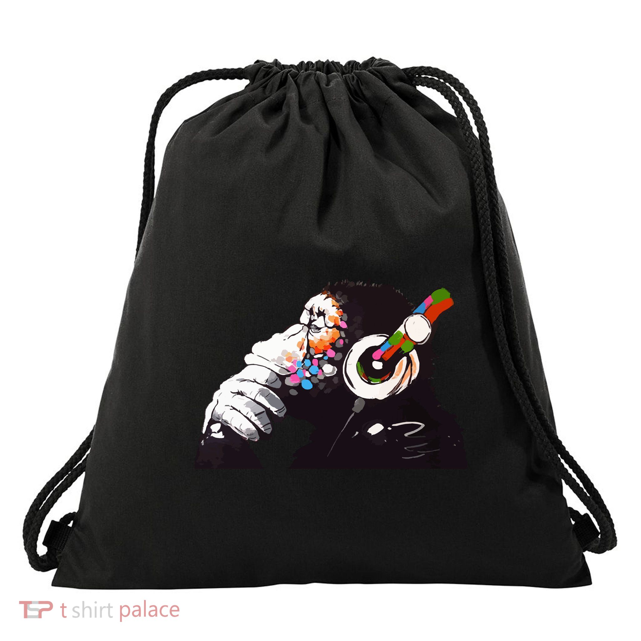 Dj Monkey Thinker Drawstring Bag