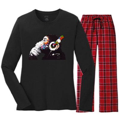 Dj Monkey Thinker Women's Long Sleeve Flannel Pajama Set 