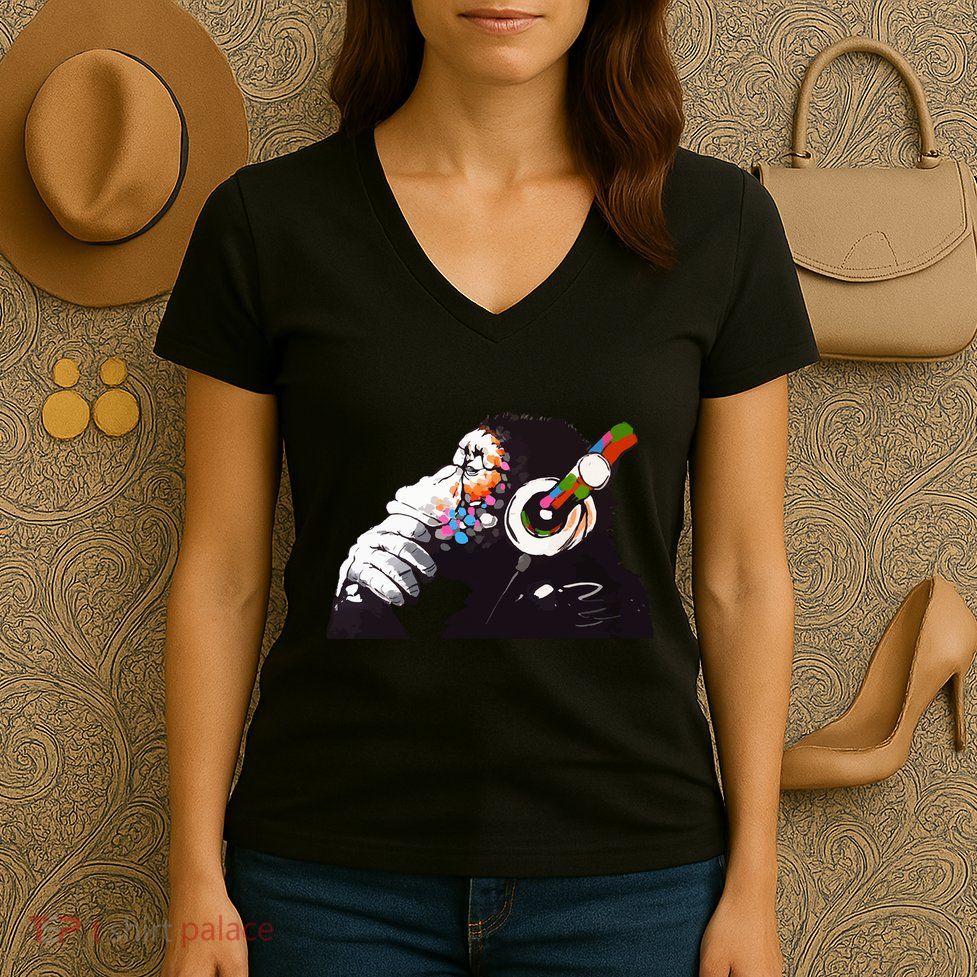 Dj Monkey Thinker Women's V-Neck T-Shirt