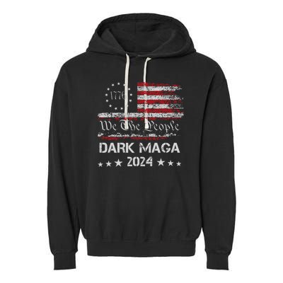 Dark Maga Trump 2024 Us Flag Vintage President Campaign Garment-Dyed Fleece Hoodie