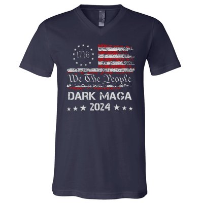 Dark Maga Trump 2024 Us Flag Vintage President Campaign V-Neck T-Shirt