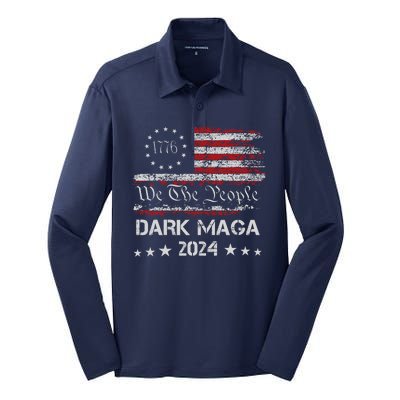 Dark Maga Trump 2024 Us Flag Vintage President Campaign Silk Touch Performance Long Sleeve Polo