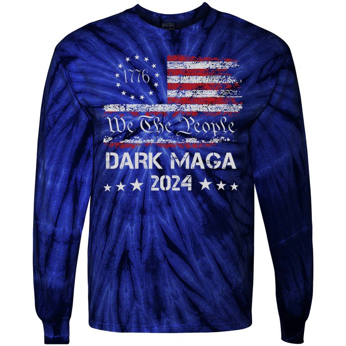 Dark Maga Trump 2024 Us Flag Vintage President Campaign Tie-Dye Long Sleeve Shirt