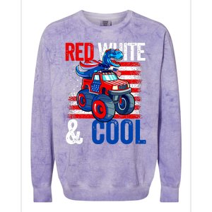 Dinosaur Monster Truck Dino 4th Of July Boy American Flag Colorblast Crewneck Sweatshirt