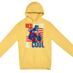 Dinosaur Monster Truck Dino 4th Of July Boy American Flag Premium Pullover Hoodie