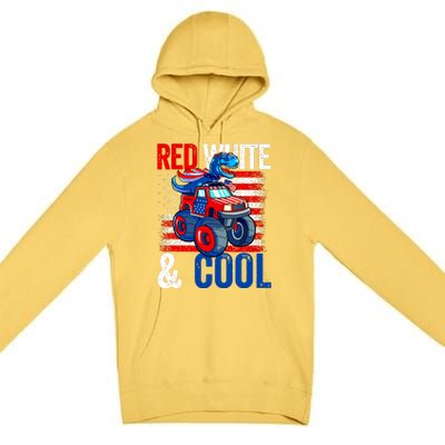 Dinosaur Monster Truck Dino 4th Of July Boy American Flag Premium Pullover Hoodie