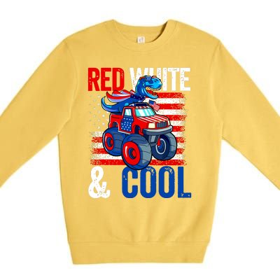 Dinosaur Monster Truck Dino 4th Of July Boy American Flag Premium Crewneck Sweatshirt