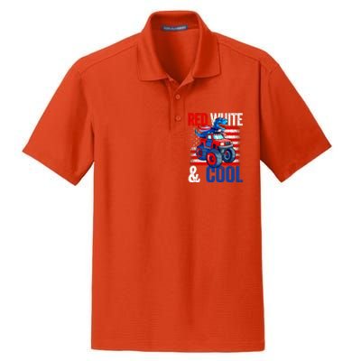 Dinosaur Monster Truck Dino 4th Of July Boy American Flag Dry Zone Grid Polo