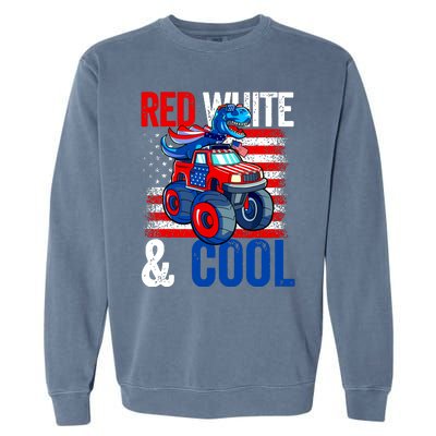 Dinosaur Monster Truck Dino 4th Of July Boy American Flag Garment-Dyed Sweatshirt