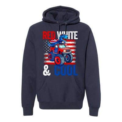 Dinosaur Monster Truck Dino 4th Of July Boy American Flag Premium Hoodie