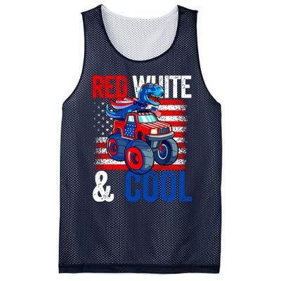 Dinosaur Monster Truck Dino 4th Of July Boy American Flag Mesh Reversible Basketball Jersey Tank