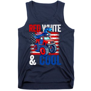 Dinosaur Monster Truck Dino 4th Of July Boy American Flag Tank Top