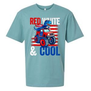 Dinosaur Monster Truck Dino 4th Of July Boy American Flag Sueded Cloud Jersey T-Shirt