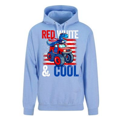 Dinosaur Monster Truck Dino 4th Of July Boy American Flag Unisex Surf Hoodie