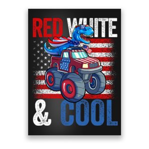 Dinosaur Monster Truck Dino 4th Of July American Flag Poster