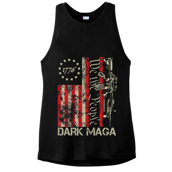 Dark Maga Trump 2024 Us Flag President Campaign Ladies PosiCharge Tri-Blend Wicking Tank