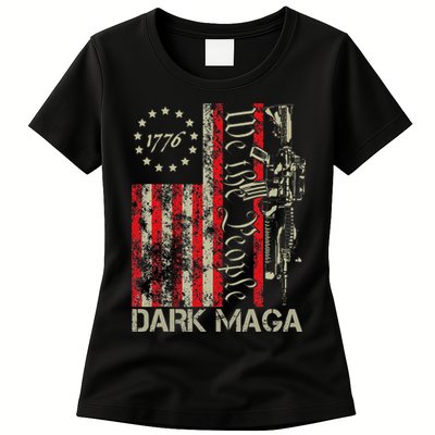 Dark Maga Trump 2024 Us Flag President Campaign Womens T-Shirt