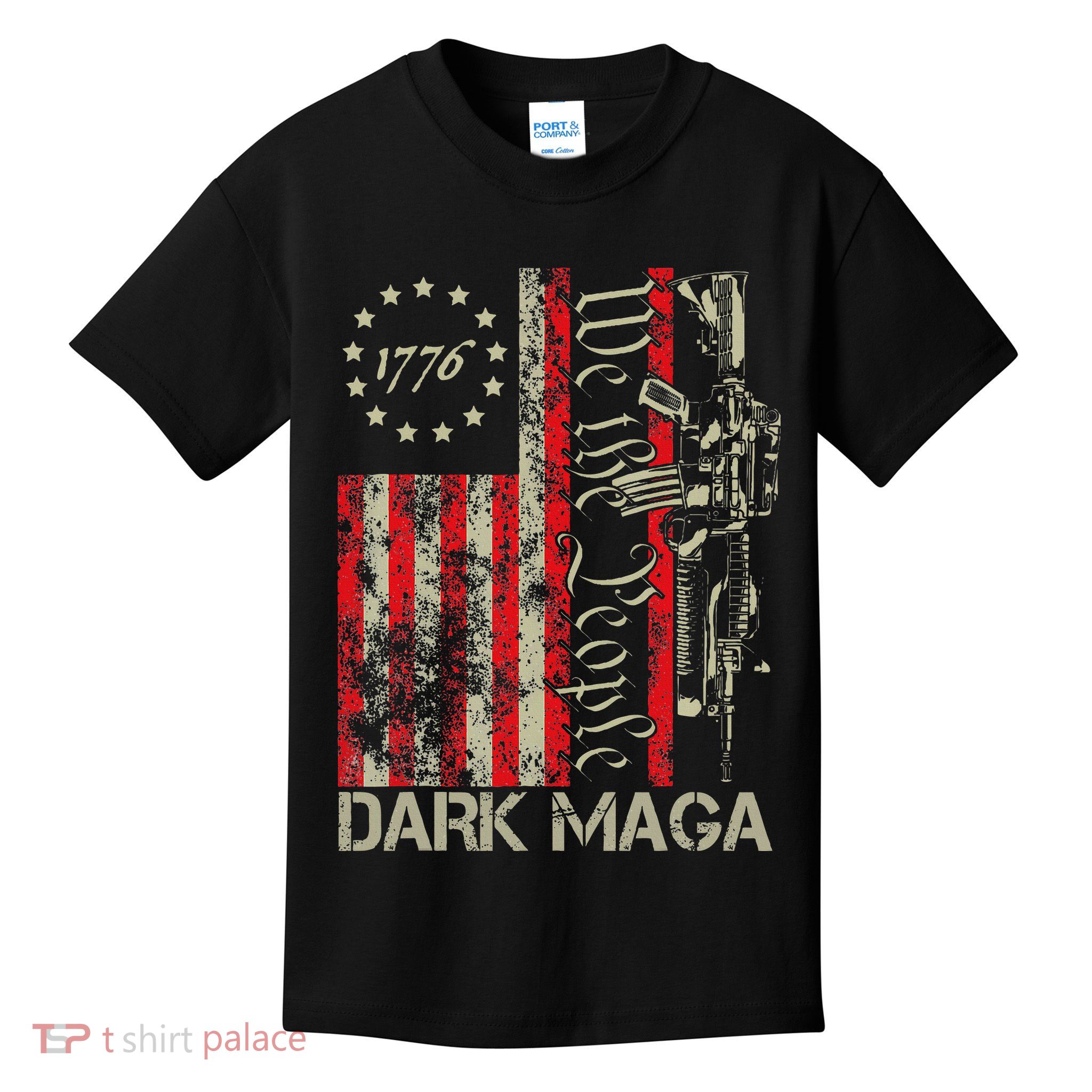 Dark Maga Trump 2024 Us Flag President Campaign Kids T-Shirt