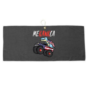 Dino Monster Truck Fourth Boy 4th Of July Large Microfiber Waffle Golf Towel