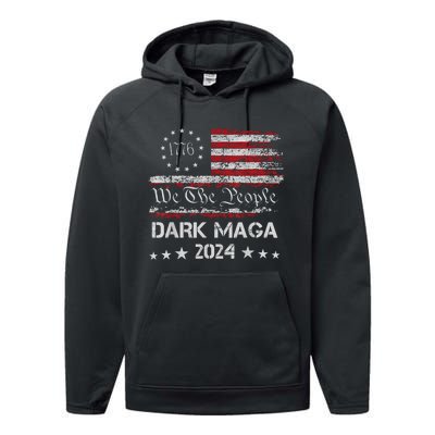 Dark Maga Trump 2024 Us Flag Vintage President Campaign Performance Fleece Hoodie